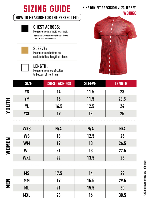 Nike womens football jersey size chart